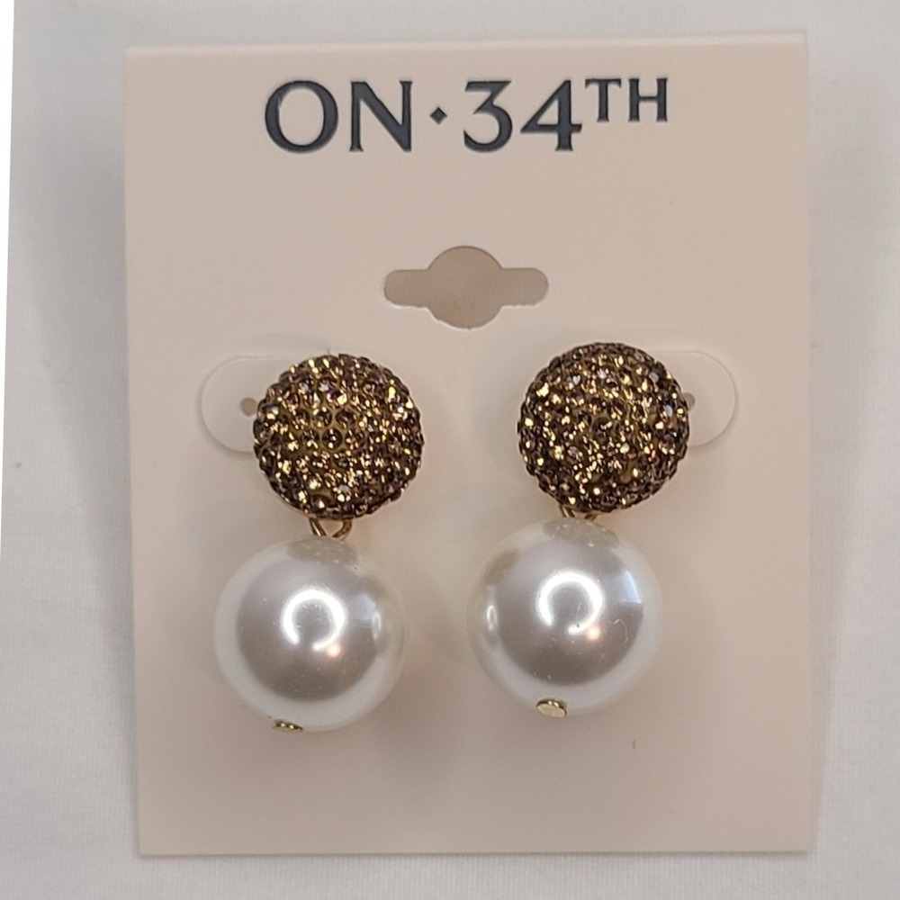 ON 34TH Women's Imitation Pearl‎ Rhinestone Statement Earrings